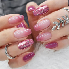LTTECH Press on Nails Matte Full Cover French Design False Nails with Glue Full Cover Artificial Acrylic Nails -24pcs