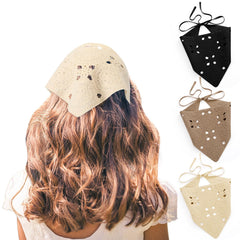 Velmitten 3 Pcs Crochet Bandana Headscarf Hair Scarf Headbands for Women Girls Knitted Head Kerchief Black Beige Khaki
