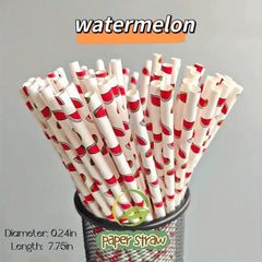 Eco-Friendly Fruit Pattern Paper Straws (25/100 Packs)