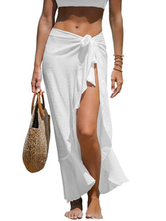 CUPSHE Womens Cover Up Sarong Swimsuit Self Tie Beach Sarongs Maxi Wrap Skirt White One Size