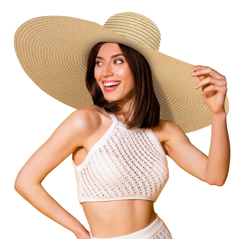 Wide Brim Straw Sun Hat Women UPF 50+ Foldable