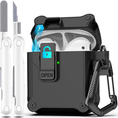R-fun Compatible with AirPods 2nd Generation 20191st Gen 2016 Charging Case Cover Full Drop Protection Auto Pop-Up Lid Compatible with Airpods Case with Cleaner Kit & KeychainBlack