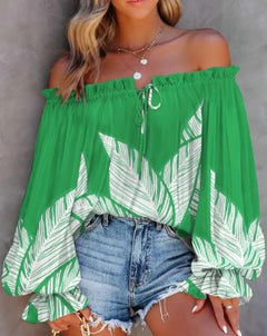 Breezy Chic Off-Shoulder Print Top