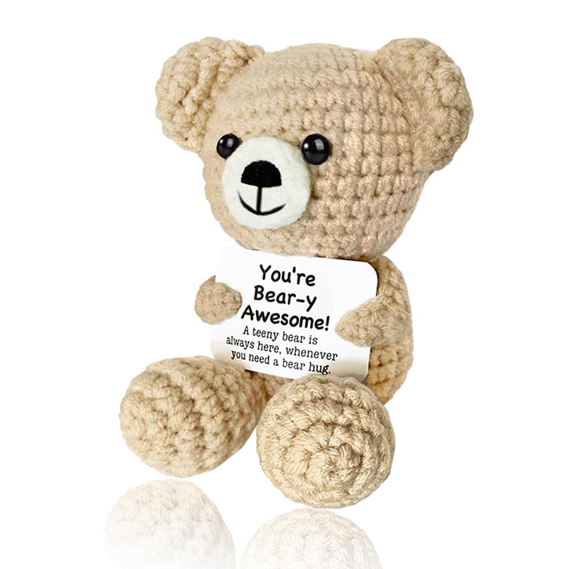 Positive Crochet Animals Positive Bear Emotional Support Crochet Stuffed Animal Small Teddy Bear Cute Handmade Gifts Knitted Doll with Positive Card for Women Men Mom Birthday Xmas Stocking Stuffer