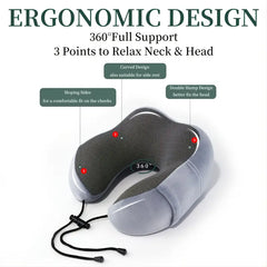 Memory Foam Travel Pillow with Earplugs & Storage Bag