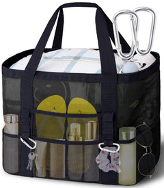 XXL Mesh Beach Bag Tote with 9 Pockets and Clear Zip Pocket