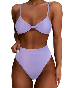 SUUKSESS Women Sexy High Waisted Bikini Sets Cheeky High Cut Triangle 2 Piece Swimsuits Push Up Bathing Suits (Light PurpleL)