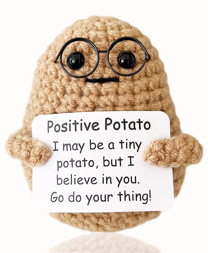 MHRYEZ Positive Life Potato Crochet Funny Gifts with Positive Card for Cheer Up Birthday Gifts for Friends Women Graduation Gifts