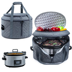 BAGSPRITE Double-layer Slow Cooker Carrying Case Compatible with 6-8 Quart Crockpot Carrier for Hot Food and Hamlton Beach Slow Cooker Tote with Lid Fastener for Crock-pot Dust Cover Applicances