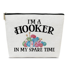 Ythuil Crochet Gifts Makeup Bag Crochet Gifts for Crochet Lovers Crocheters Knitters Crochet Knitting Gifts for Women Im A Hooker In My Spare Time Makeup Cosmetic Bag for Purse
