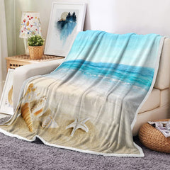 JAWO Beach Throw Blanket Blue Ocean Beach Decor Travel Blanket Cozy Microfiber Warm Flannel Blankets and Throws for Couch Sofa Bedding Living Room 60x80 Inches