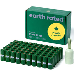 Earth Rated Dog Poop Bag Holder with Dog Poop Bags Rolls Durable and Guaranteed Leakproof Lavender Scented 1 Dispenser and 900 Bags