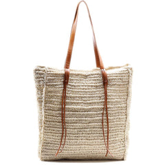 miss fong Beach Bag Beach Bags for WomenStraw Bag Beach Tote Bag Straw Beach Bag with Inner Zipper Pocket and Leather Handle