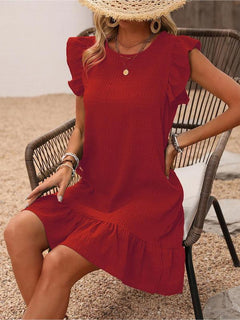 Women's Ruffle Trim Boho Smock Dress