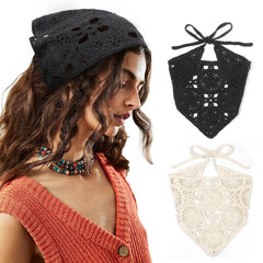 DRESHOW Floral Crochet Hair Bandana 2 PCS Tie Knotted Headscarf Vintage Headband Knitted Head Kerchief for Women & Girls