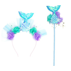 Colorful Mermaid Tail Headband with Starfish Wand for Kids