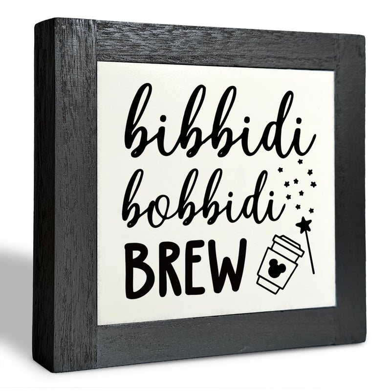 Bippity Boppity Wood Plaque Sign Box Wood Plaques Desk Décor Rustic Wood Coffee Table Sign Kitchen Home Decor Tabletop Decor Sign Coffee Lover Gift Disney Lover Gift 5.9×5.9inch