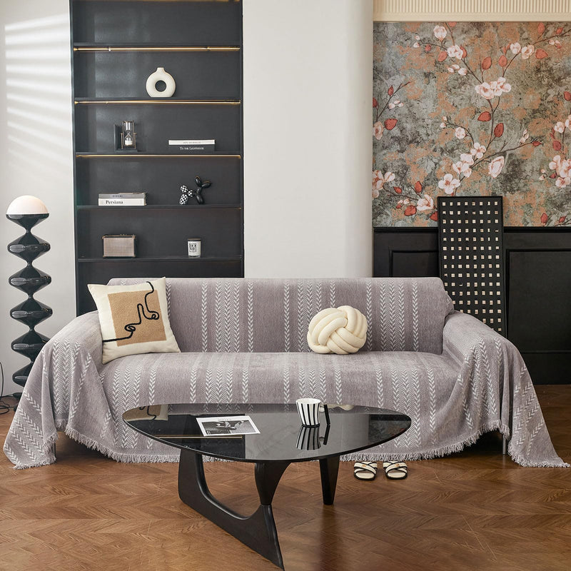 STACYPIK Modern Grey Couch Cover Thick Chenille Boho Sofa Cover for Sofa Reversible Geometric Furniture Protector for 3 Cushion Couch Washable L-Shape Sofa Cover for Dogs Non-Silp Futon Cover-71X150IN