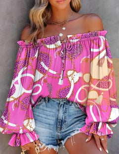 Breezy Chic Off-Shoulder Print Top