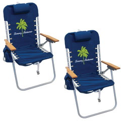 Tommy Bahama 2-Pack Hi-Boy 17" Seat Height 4-Position Lace-Up Suspension Folding Beach Backpack Chair Navy Palm Tree