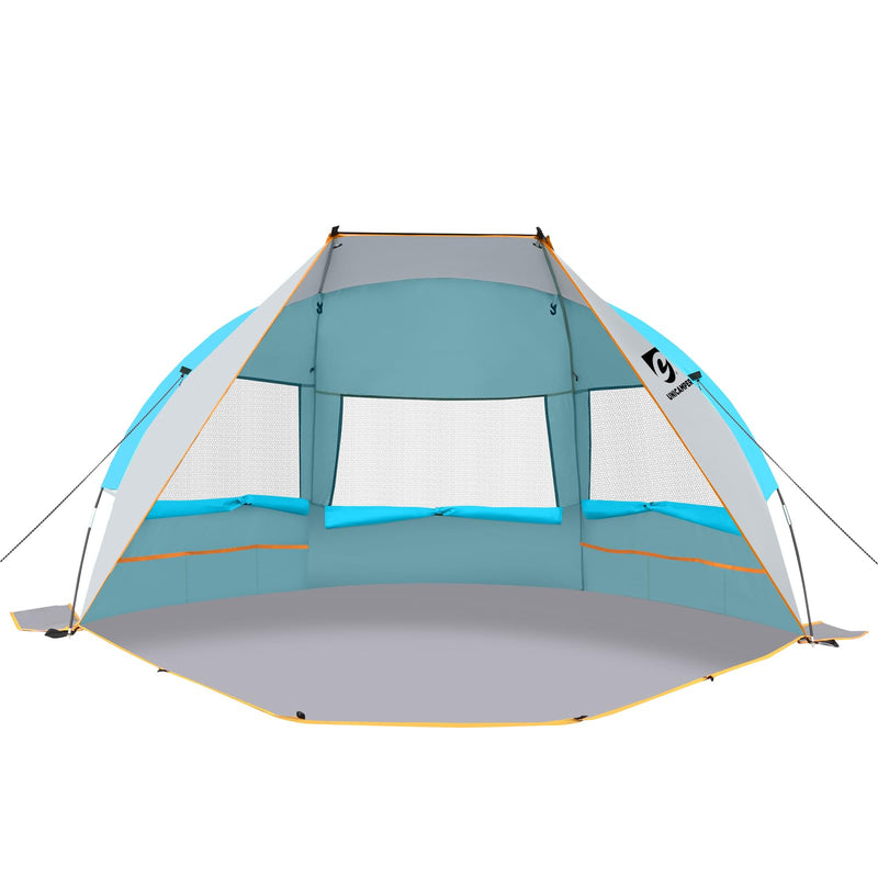 Unicamper Beach Tent 2-3 Person Sun Shelter UPF 50+ with Extended Waterproof Pe Floor & 3 Mesh Roll Up Windows Fits Portable Beach Shade Easy Setup for Outdoor Camping Indoor Fishing Yard. (Blue)