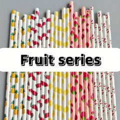 Eco-Friendly Fruit Pattern Paper Straws (25/100 Packs)