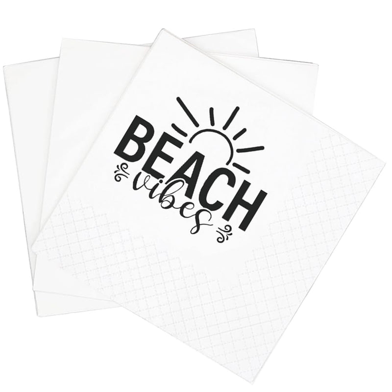 SharkBliss Funny Beach Quotes Cocktail Napkins 100 Pack Beach Vibes Saying Disposable Beverage Bar Paper Party Cocktail Napkins For Party 2-Ply 5x5