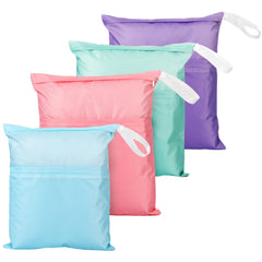 Frienda 4 Pieces Wet Dry Bag for Baby Waterproof Reusable Washable Diaper Bag Sealed with Handle for Travel Beach Swimsuit Diapers Dirty Gym Clothes and Toiletries (Macaron)