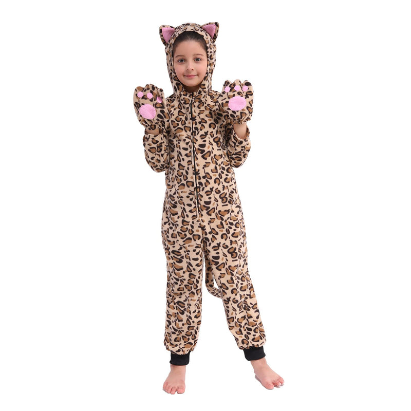 Wizland Leopard Costume for Kids One Piece Cheetah Costume Kids Cheetah Costume Cat Onesie Cheetah Onesie Kids 8-10
