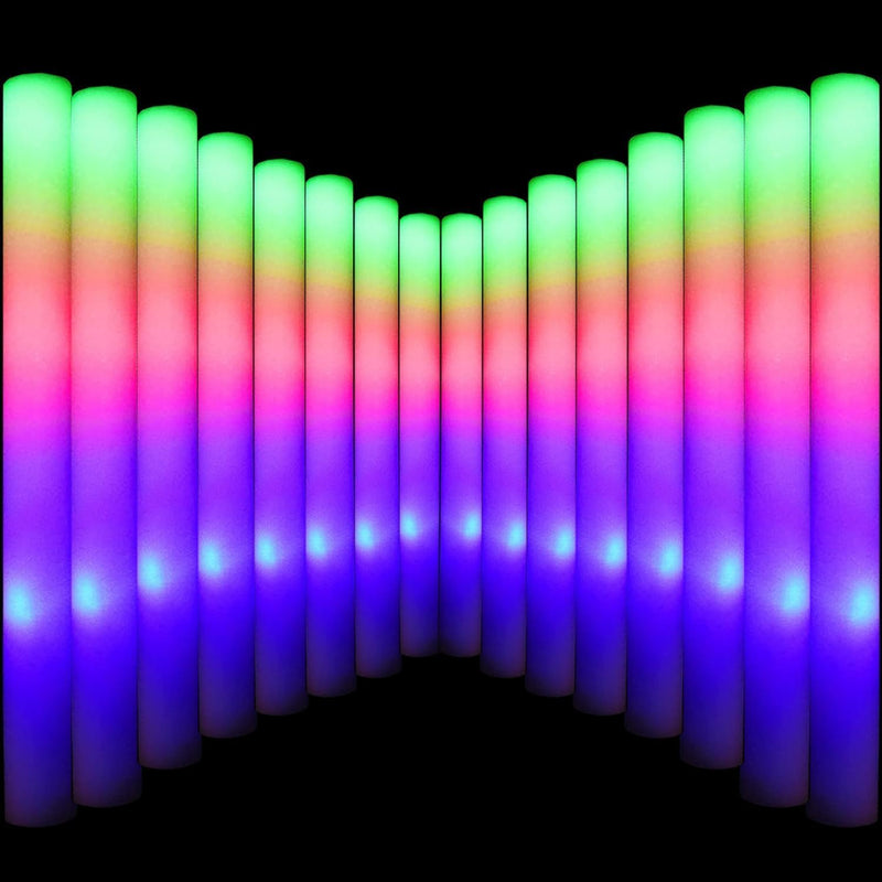 LifBetter Light Up Glow Sticks Bulk LED Foam Sticks 100 Glow in The Dark with 3 Modes Flashing Led Foam Multicolor Batons Light up Party Favors for Birthdays Weddings Concerts Festivals (102pcs)