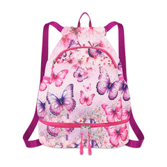 RLGPBON Drawstring Backpack for KidsYouth Gym Dance Beach Swim Travel Bag for Girls and Boys with Two Water Bottle Holders