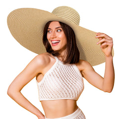 Wide Brim Straw Sun Hat Women UPF 50+ Foldable