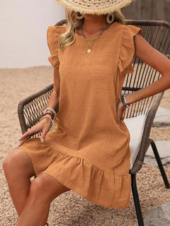 Women's Ruffle Trim Boho Smock Dress