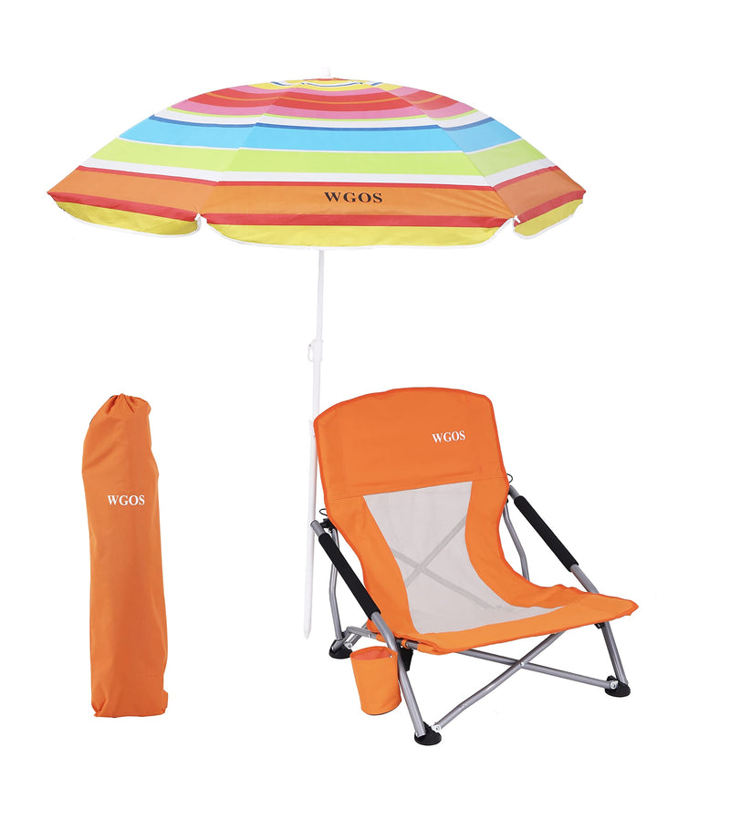 Beach Chair with Umbrella – Low Folding Chair with UPF 50+ Canopy