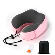 Memory Foam Travel Pillow with Earplugs & Storage Bag