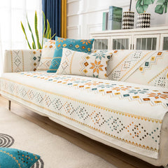 Rosygulls Boho Chenille Couch CoversGeometric Couch Covers for SofaChenille Couch Cover Non SlipSectional l Shaped Sofa Furniture Protector Cover for Home DecorOff-White_3 Seat 43x82in/110x210cm