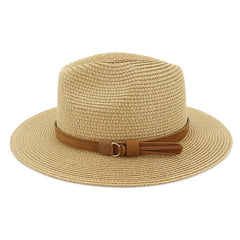 Women Wide Brim Straw Panama Roll up Hat Classic Summer Fedora Beach Sun Hat UPF50+ Straw Hat for Women Khaki
