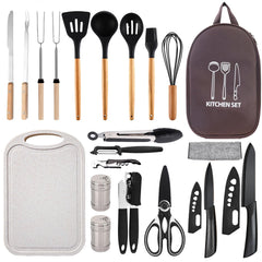 Pansyling Silicone Camping Cooking Set with Storage Bag RV Camping Must Haves Car Camping Essentials Camper Accessories Camping Kitchen Cooking Utensil for Picnic Hiking Travel