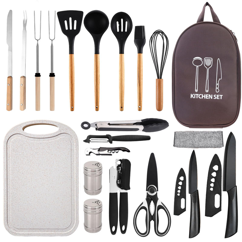 Pansyling Silicone Camping Cooking Set with Storage Bag RV Camping Must Haves Car Camping Essentials Camper Accessories Camping Kitchen Cooking Utensil for Picnic Hiking Travel