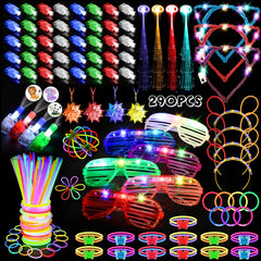 JOJUJB 290PCS Glow in the Dark Party Supplies for Kids AdultsLight Up Party Favors with Light Up Toy Glasses100 Glow Sticks Bulk Party Pack DIY Glow NecklacesBracelets