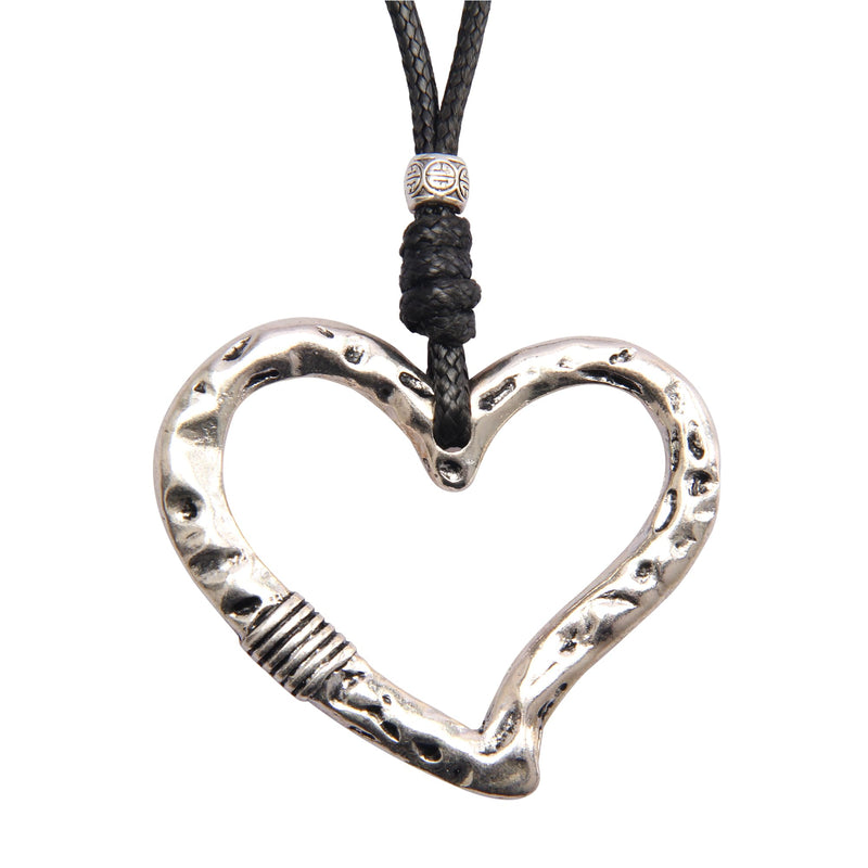AZORA Silver Heart Leather Choker