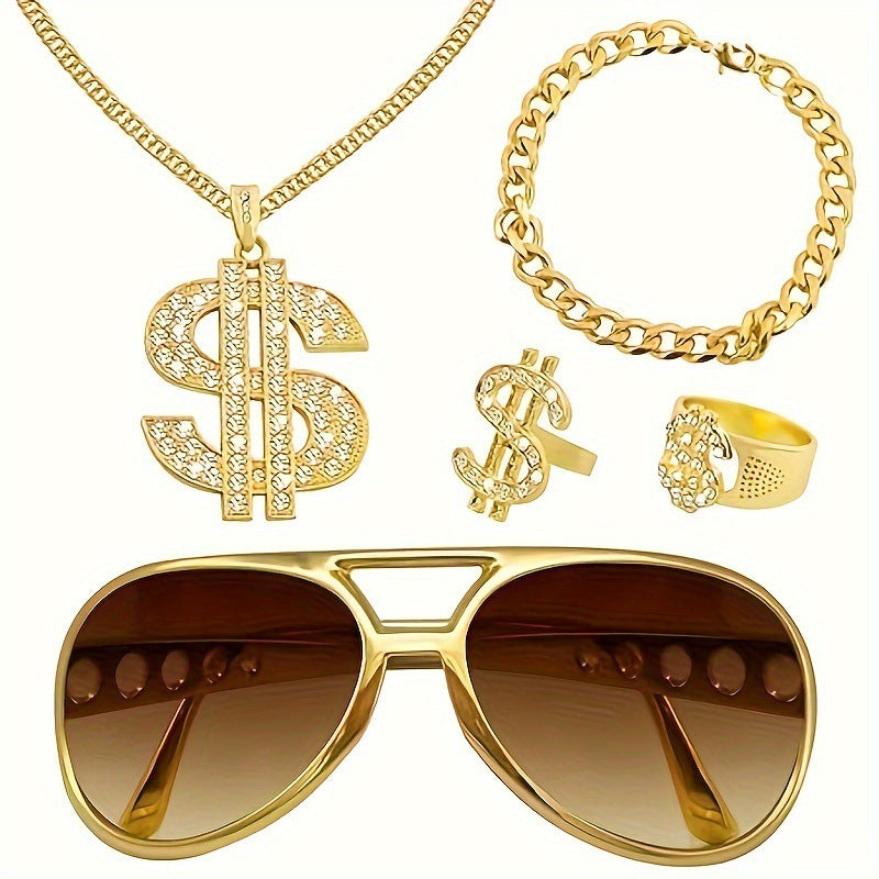 Hip Hop Gold Chain Set with Sunglasses