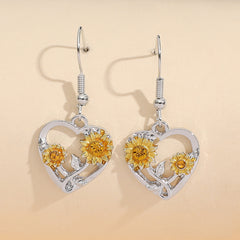 Hollow Heart Sunflower Bee Retro Boho Hook Earrings
