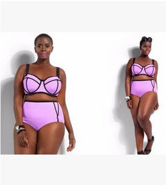 Plus Size Solid Color Bikini Split Swimsuit