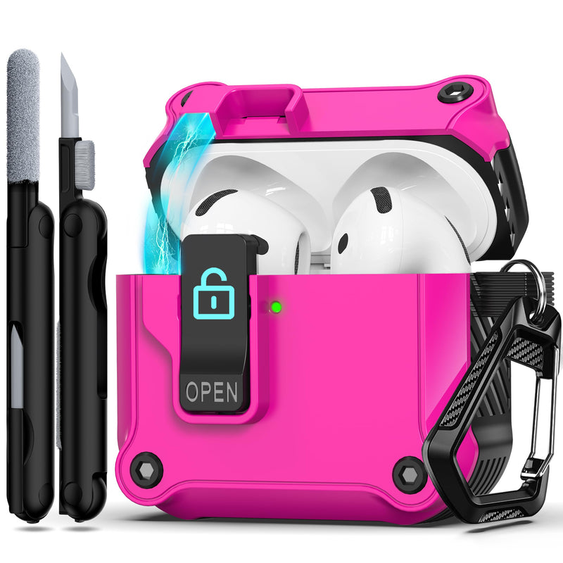 RFUNGUANGO for AirPods 4th Case Cover with Secure Lock ClipAutomatic Pop-up Case Full-Body Shockproof Hard Protective Cover for AirPods 4th Case-ROSEO