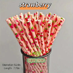 Eco-Friendly Fruit Pattern Paper Straws (25/100 Packs)