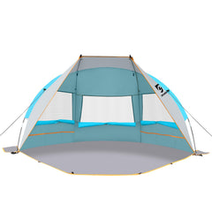 Unicamper Beach Tent 2-3 Person Sun Shelter UPF 50+ with Extended Waterproof Pe Floor & 3 Mesh Roll Up Windows Fits Portable Beach Shade Easy Setup for Outdoor Camping Indoor Fishing Yard. (Blue)