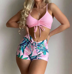 Fashionable Women's Floral Split Bikini Swimsuit