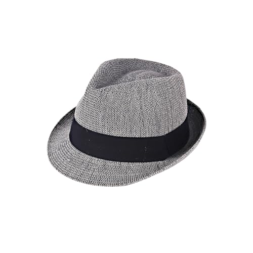 HONCO DIRECT Summer Panama Straw Fedora Hats for Men Women Trilby Hat Foldable Roll Up Short Brim Panama Beach Hat (US Alpha Large X-Large Grey)