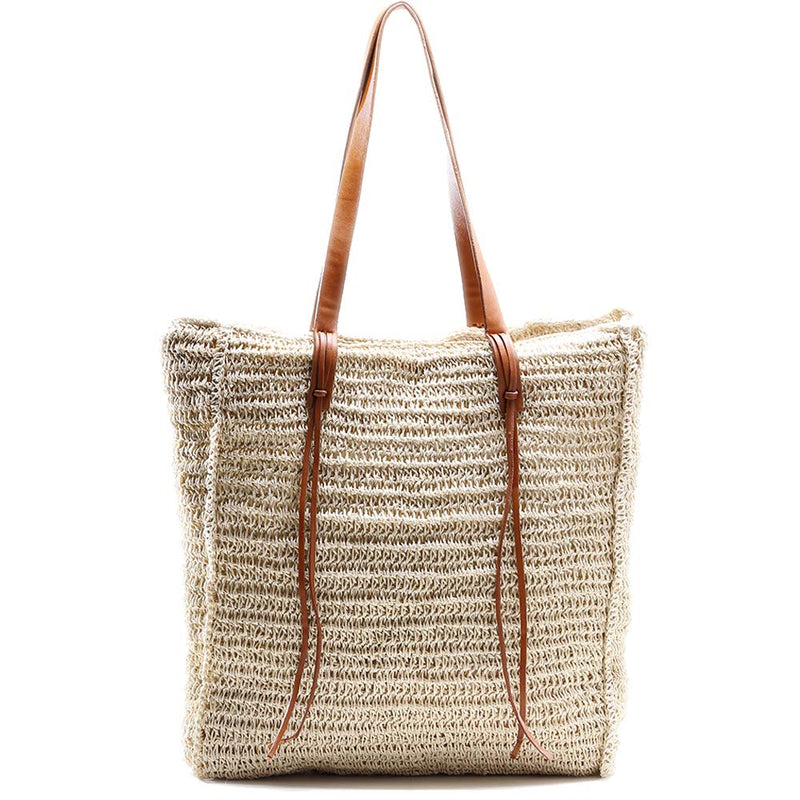 miss fong Beach Bag Beach Bags for WomenStraw Bag Beach Tote Bag Straw Beach Bag with Inner Zipper Pocket and Leather Handle